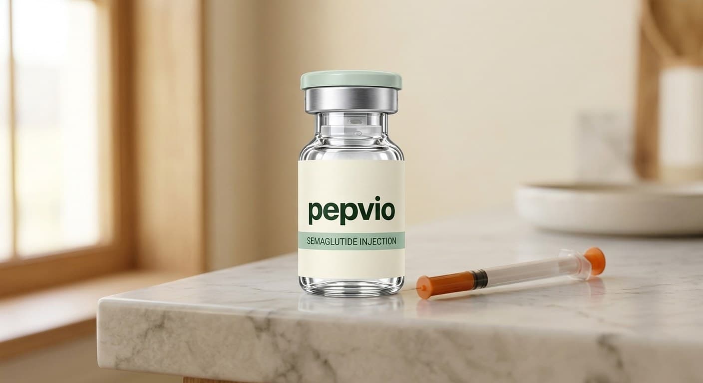 Pepvio Semaglutide vial with insulin syringe