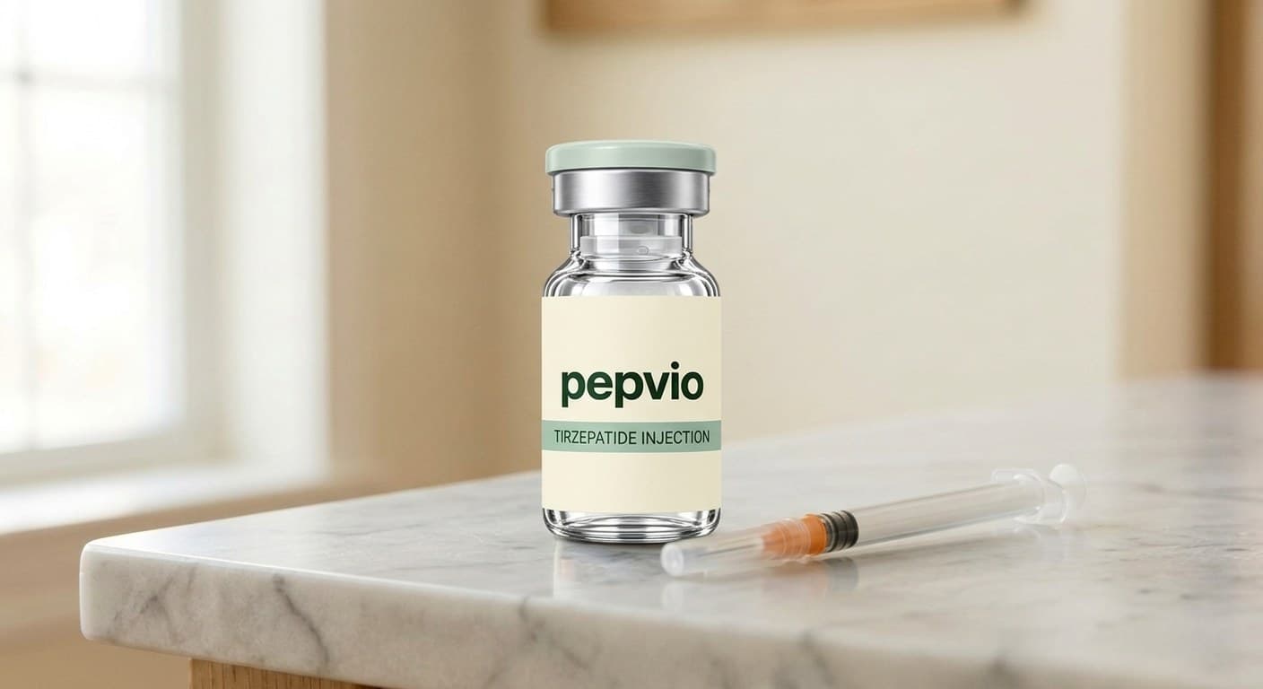 Pepvio Tirzepatide vial with insulin syringe