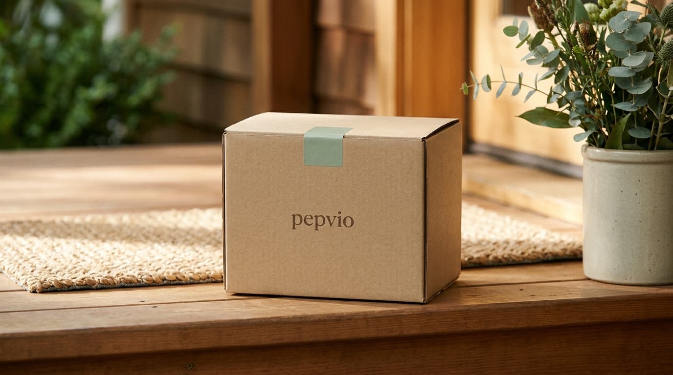 A discreet package arriving at a front door