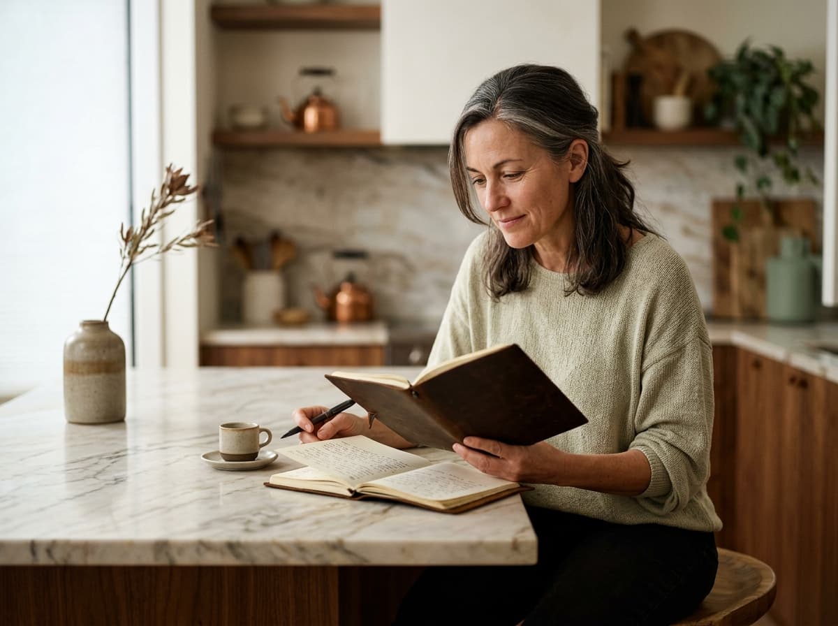 A woman researching her own health at her kitchen counter — the kind of agency that drives people past the standard clinic model
